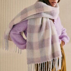 Sézane NWT Louise Scarf in Lilac/Vintage Blue Check